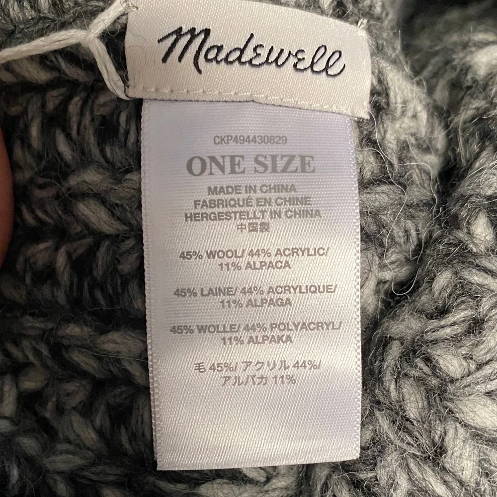 NWT Madewell Marled Alpaca Wool Blend Chunky Cozy Gray and Black Beanie